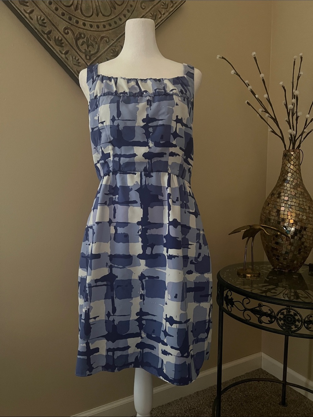 Banana Republic Blue & White Lined Sleeveless Dress 8